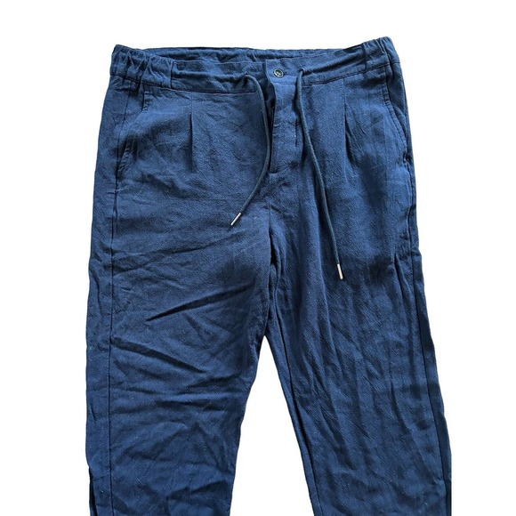 Mens Medium ESNTLS Navy Drawstring Tapered Pants‎ Button Fly - Picture 1 of 9